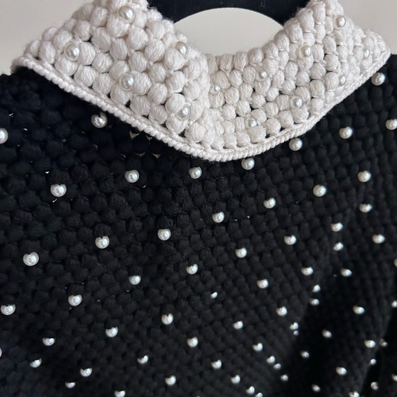 Alice + Olivia Collins Pearl Embellishment Crochet Collar Cardigan Sweater S - Picture 10 of 16